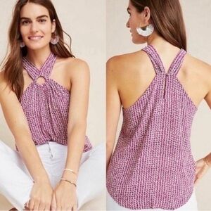 Anthropologie Maeve Mica Sleeveless Blouse - Pink Cross Neck